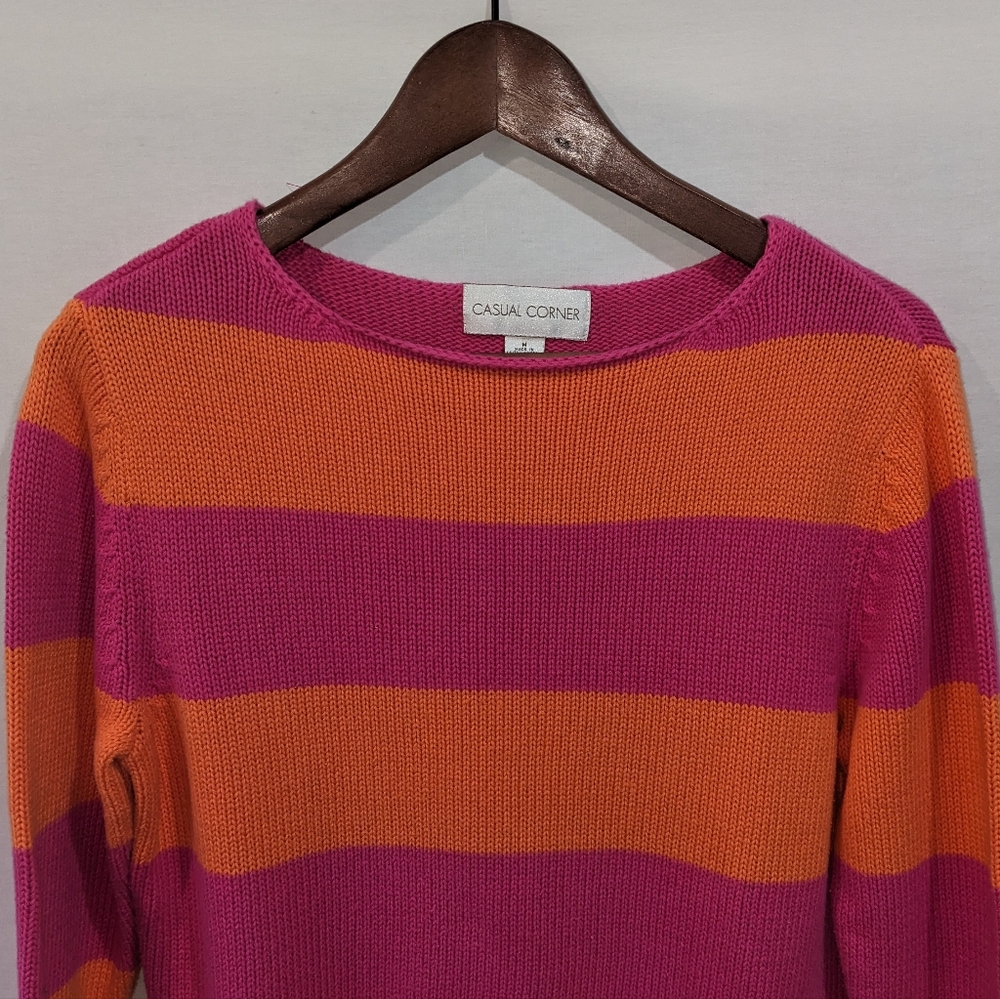 Vintage Casual Corner 100% Cotton Hot Pink and Orange Striped Knit Sweat… - Picture 2 of 9